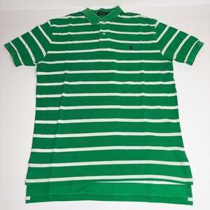 Polo Ralph Lauren Mens Green and White Striped Short Sleeve Polo Shirt Size M